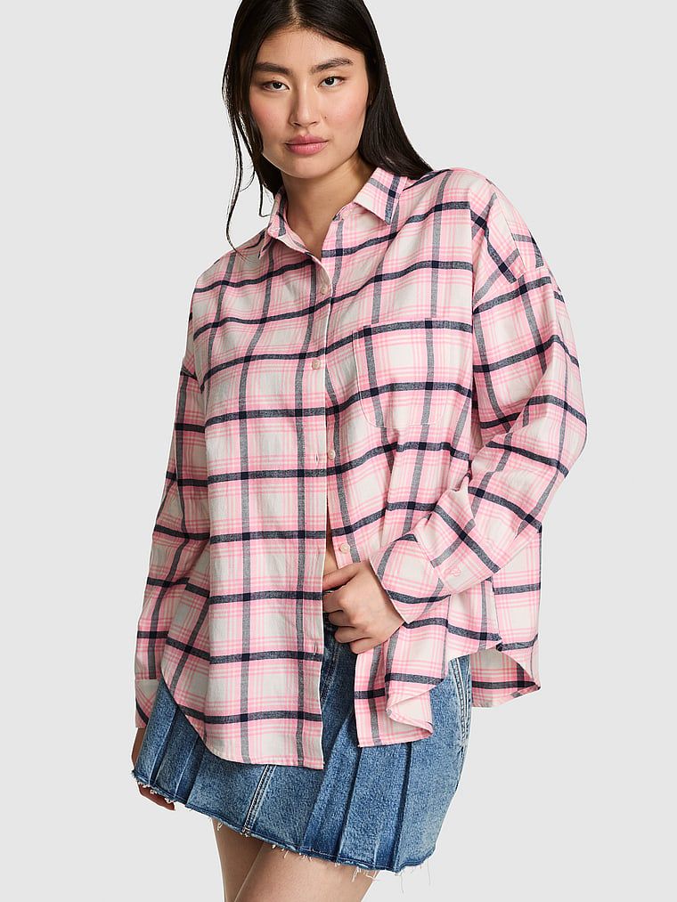 Flanelska spavaćica Favorite od 100% pamuka s kopčanjem na gumbe