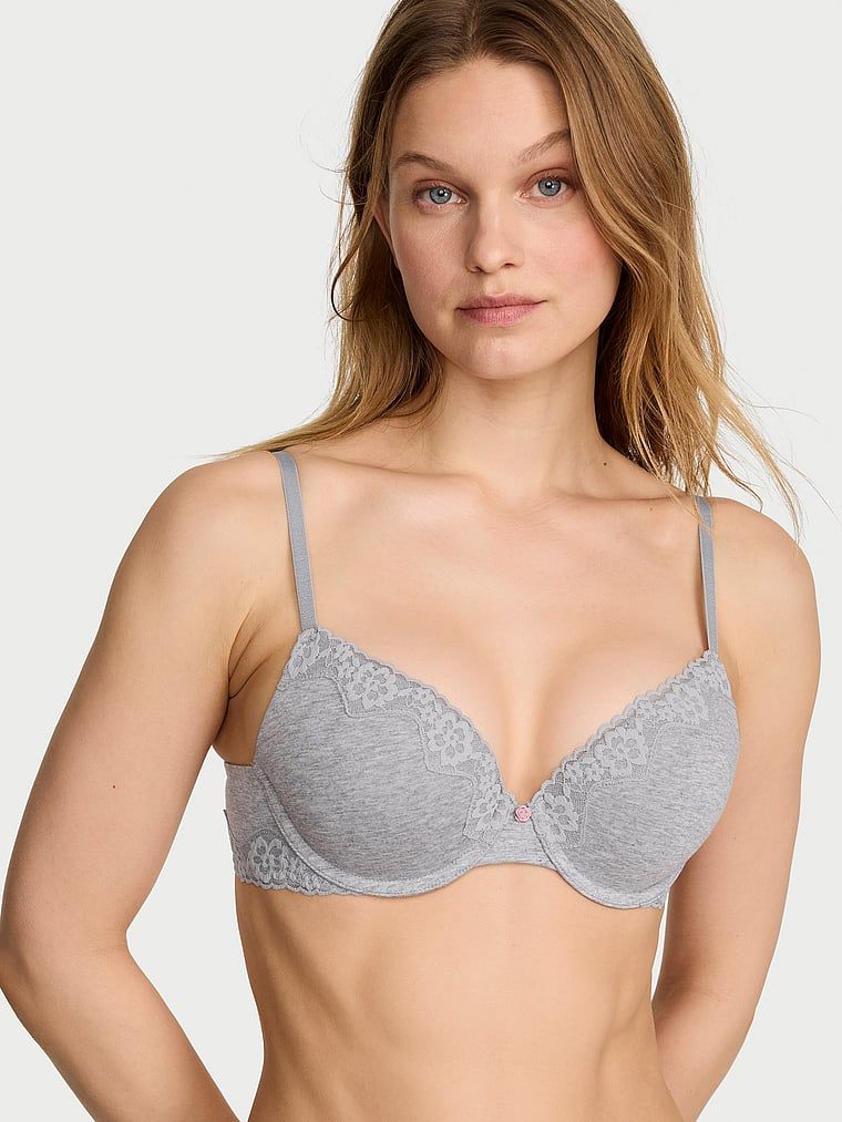 T-shirt Pamučni push-up grudnjak s čipkastim obrubom Perfect Shape