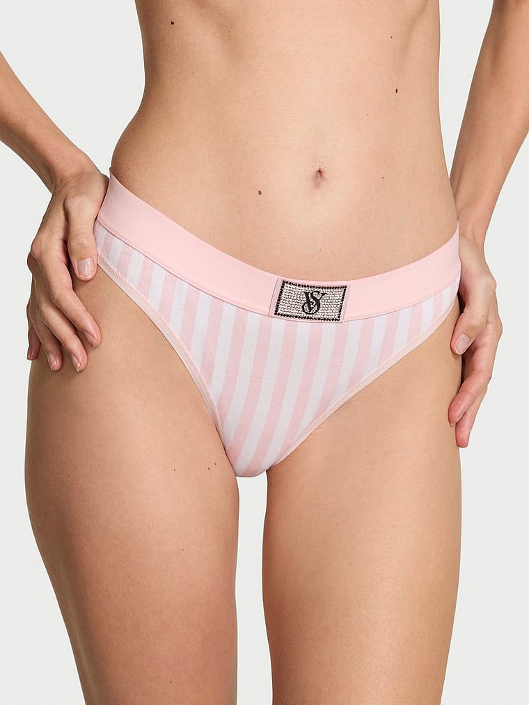 Cotton Pamučne tanga gaćice s logotipom i sjajnim našivkom