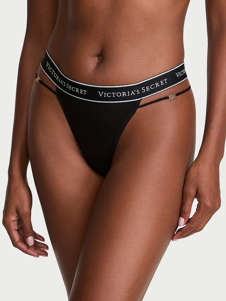 Cotton Pamučne tanga gaćice s logotipom i trakicama