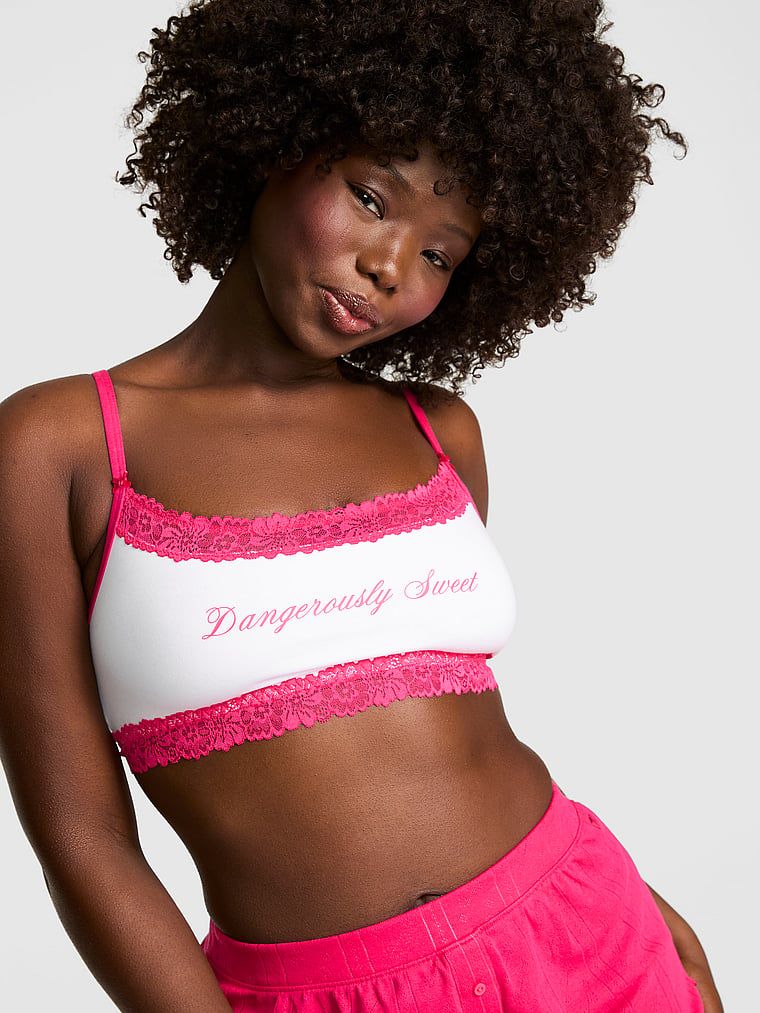 PINK Pamučne s čipkastim obrubom s okruglim izrezom bralette