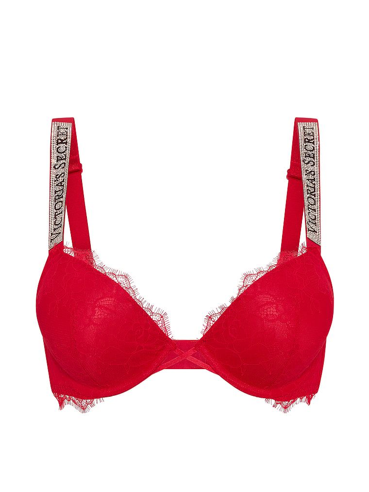 Push-up čipkasti grudnjak za povećanje veličine Bombshell Shine Strap. Proizvod je crvene boje i dolazi iz kolekcije Very Sexy.