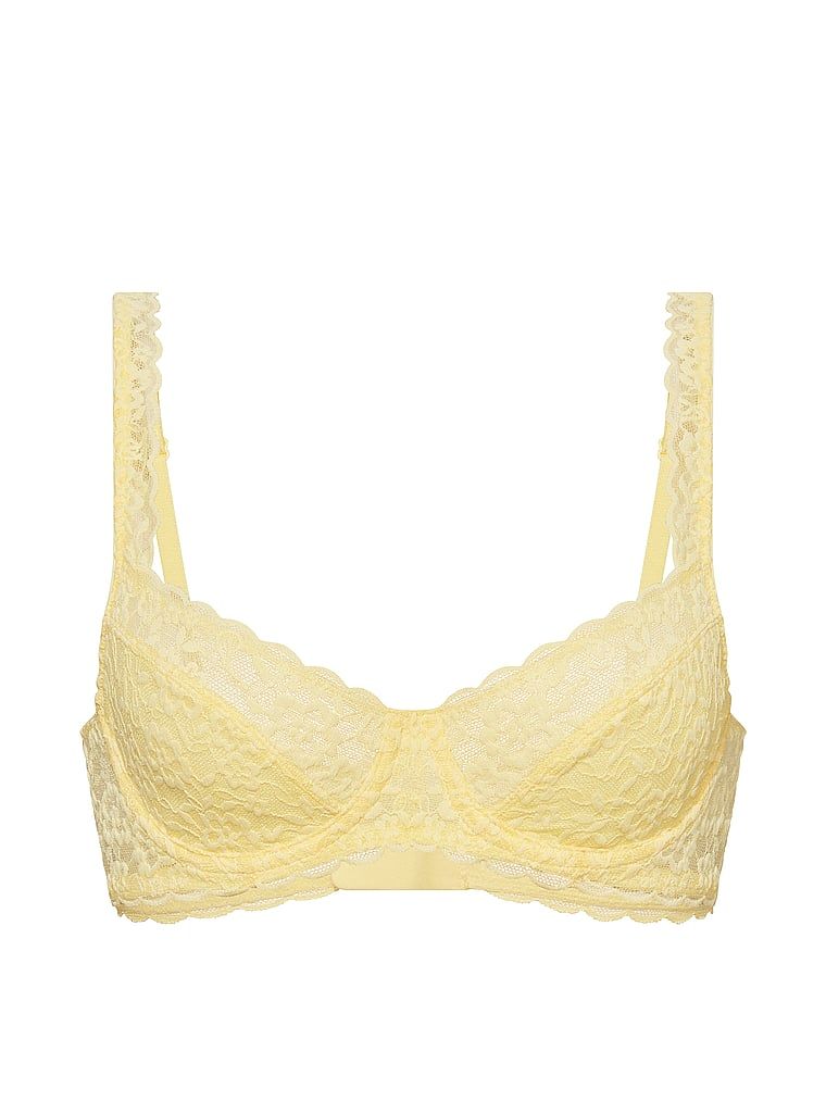 Čipkasti balconette grudnjak bez podstave. Proizvod je žute boje i dolazi iz Victoria's Secret kolekcije.