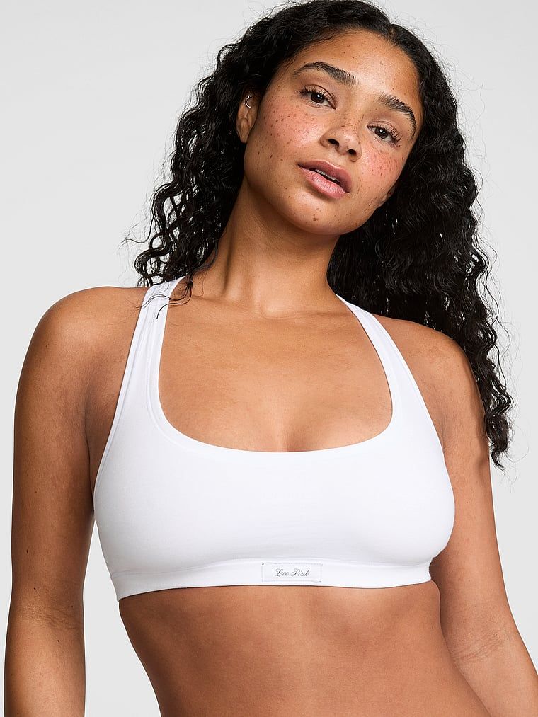 PINK Nepodstavljeni pamučni bralette racerback Cotton Dorm