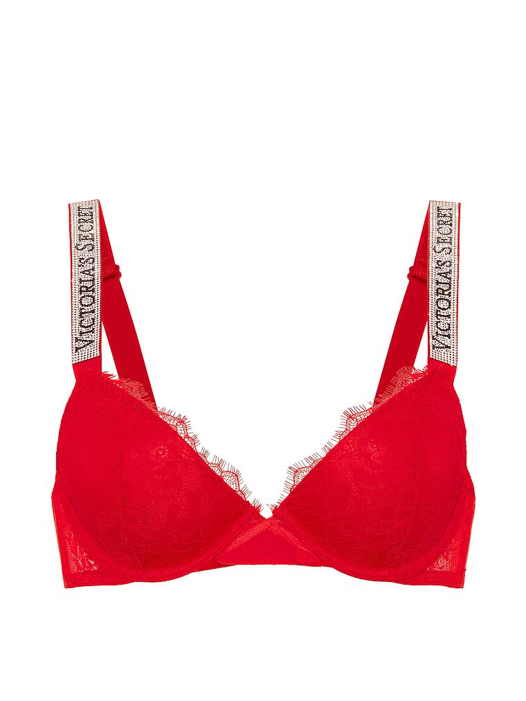 Blago podstavljeni čipkasti grudnjak s Shine Strap Demi sjajnim naramenicama. Proizvod je crvene boje i dolazi iz kolekcije Very Sexy.