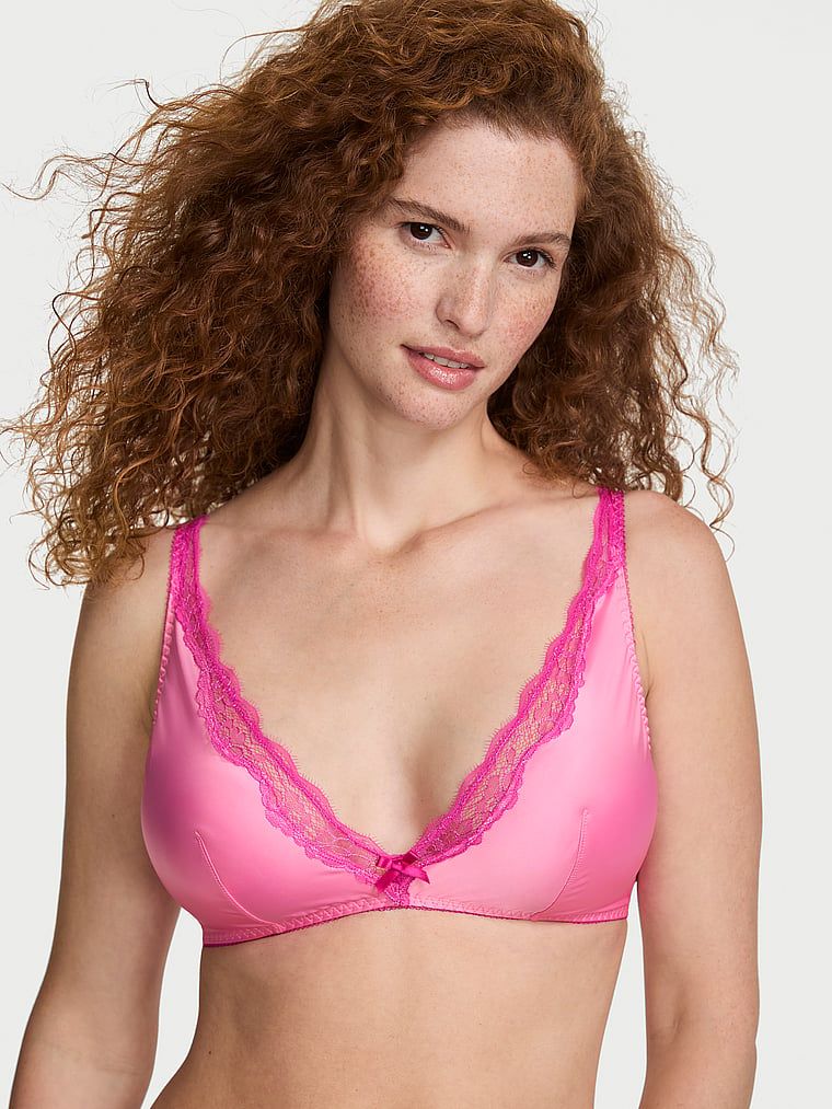 Victoria's Secret Satenski grudnjak Tease bez žice s dubokim dekolteom i čipkastim obrubom