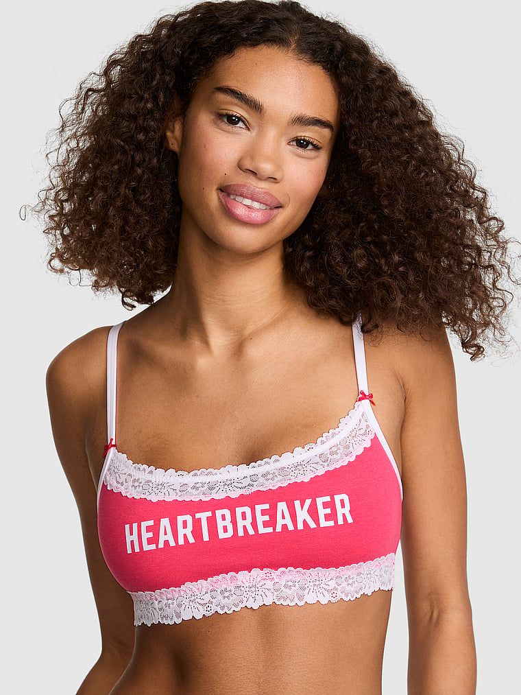 PINK Pamučne s čipkastim obrubom s okruglim izrezom bralette