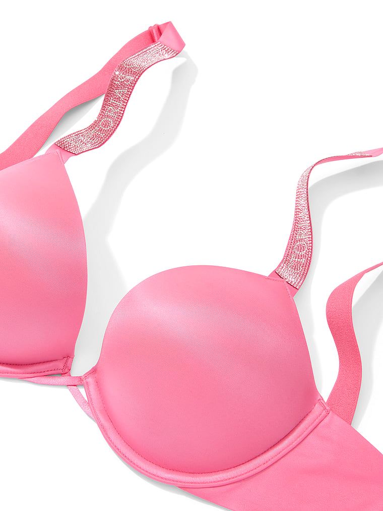 Push-up grudnjak za povećanje veličine 2 veličine Bombshell sjajni naramenice. Proizvod je ružičaste boje i dolazi iz kolekcije Very Sexy.