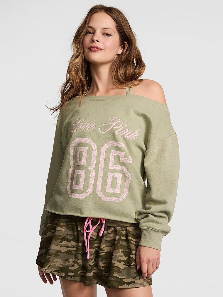 PINK Campus Fleece Rib spuštenih ramena majica