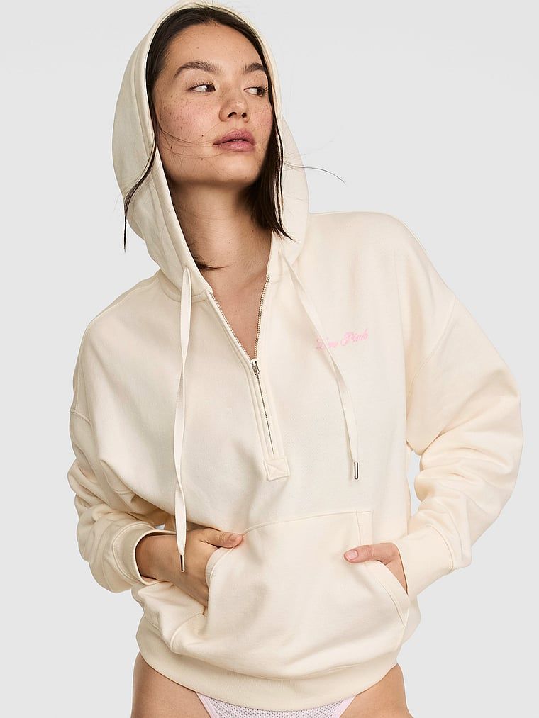 PINK Hoodie s kratkim patentnim zatvaračem Campus Fleece