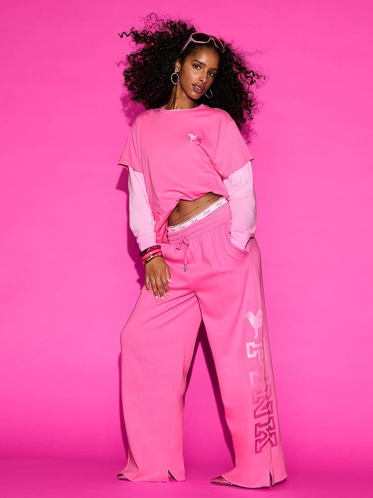 PINK Donji dio trenirke Campus Fleece širokih nogavica s prorezima