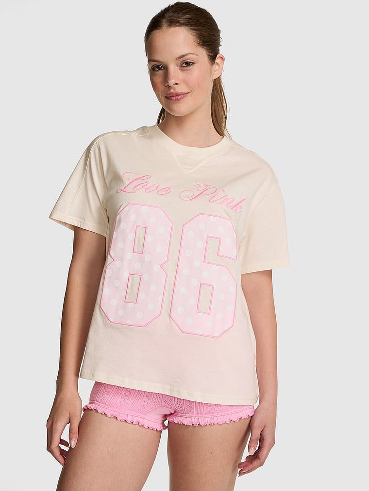 PINK Pamučna majica širokog kroja s okruglim izrezom i V-šavom Campus Cotton