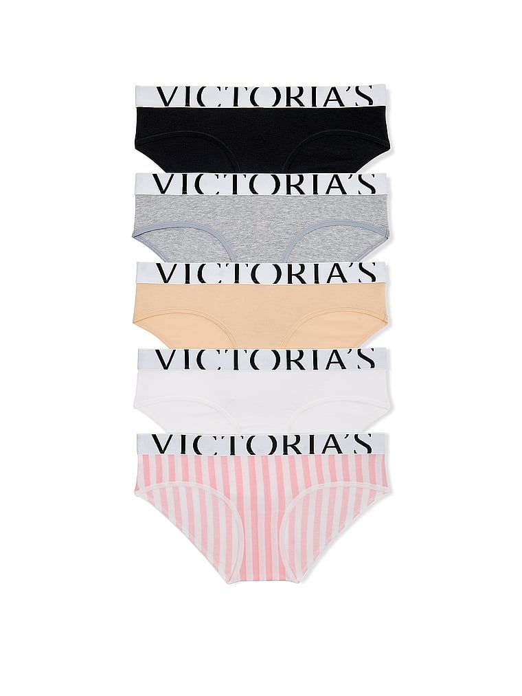 Victoria's Secret Pakiranje od pet pari pamučnih gaćica Hiphugger s raširenim logotipom