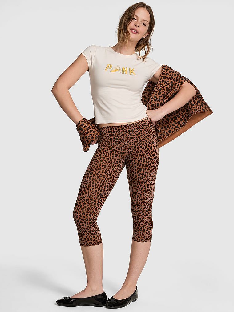 PINK Capri tajice s preklopnim pojasom All-Day Cotton