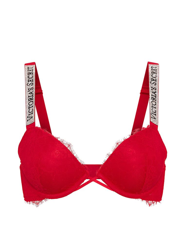 Čipkasti push-up grudnjak s Shine Strap sjajnim naramenicama. Proizvod je crvene boje i dolazi iz kolekcije Very Sexy.