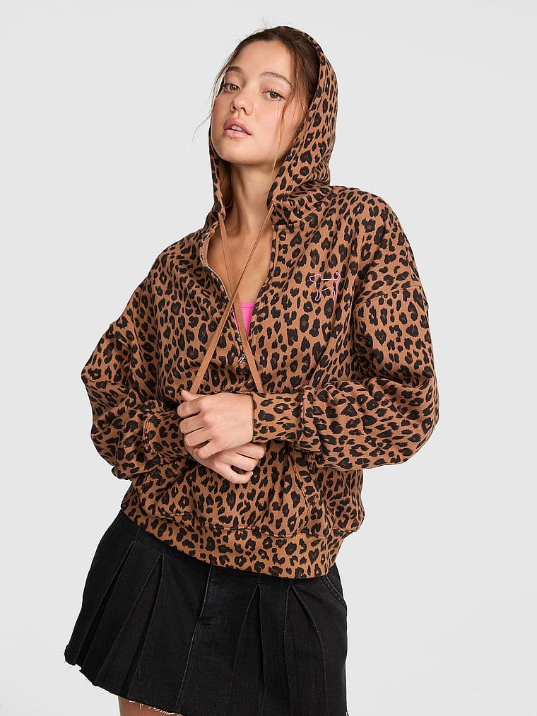 PINK Hoodie s kratkim patentnim zatvaračem Campus Fleece