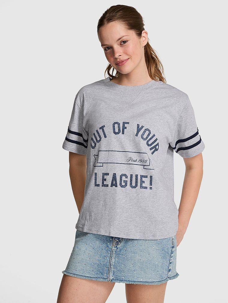PINK Boxy majica s okruglim izrezom i V prošivom Campus Cotton