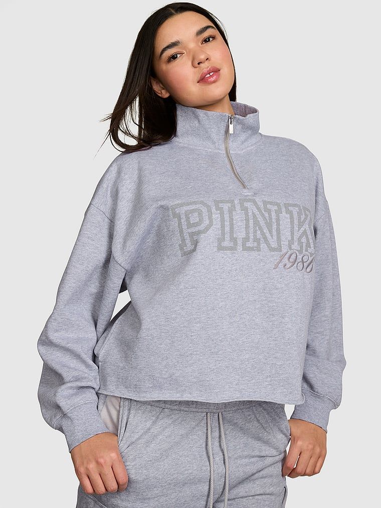 PINK Campus Fleece Quarter-Zip Straight-Cut majica