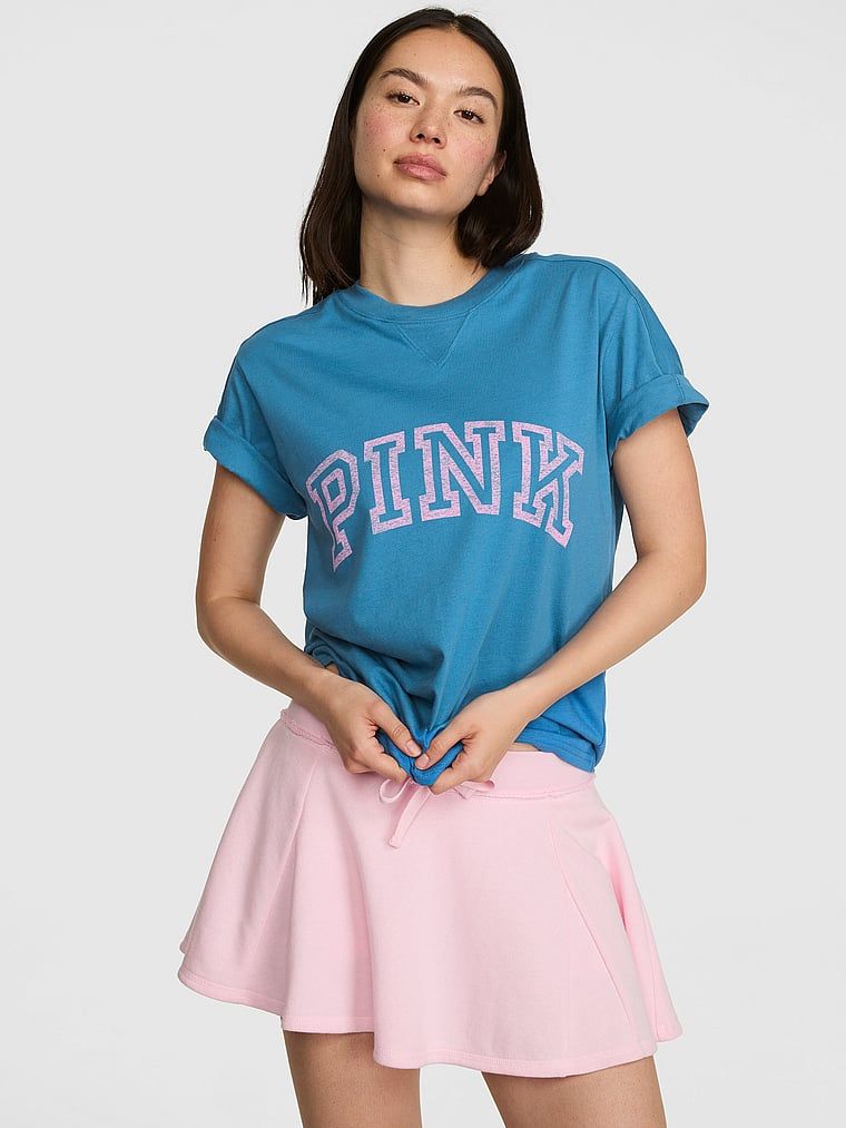 PINK Pamučna majica širokog kroja s okruglim izrezom i V-šavom Campus Cotton