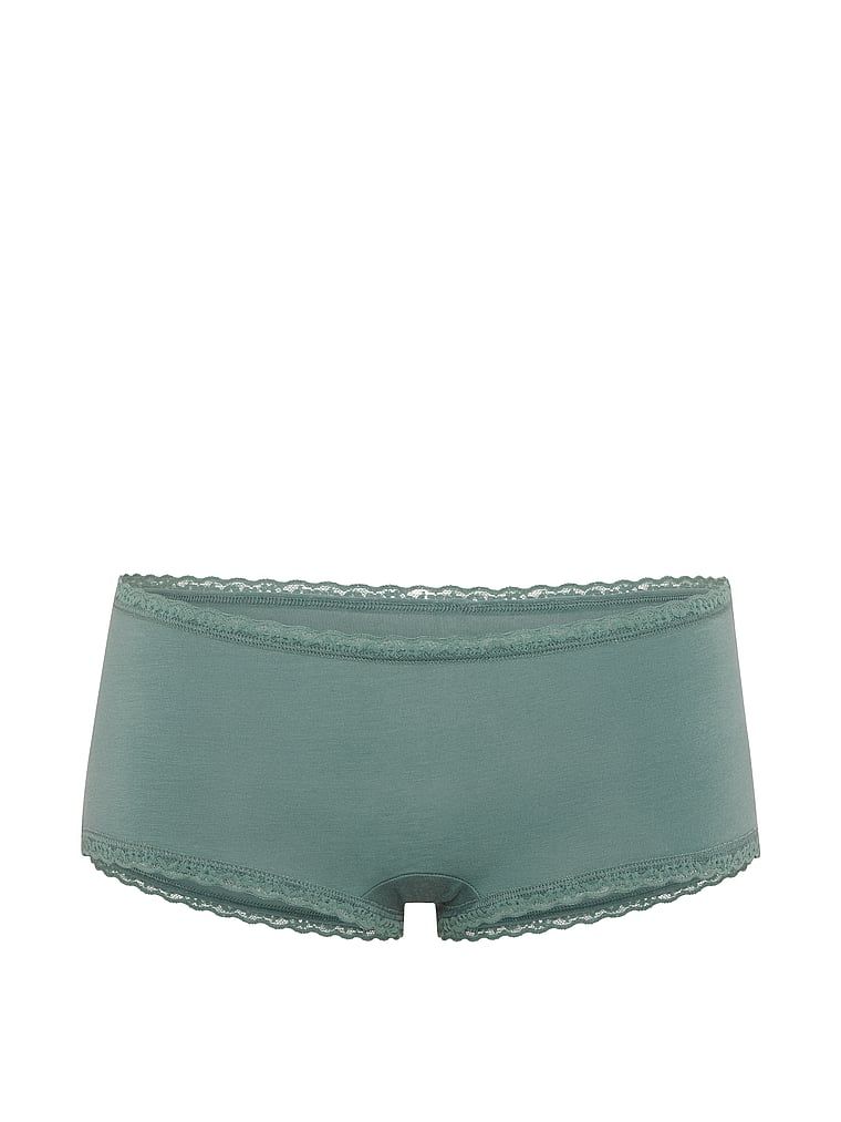 Pamučne kratke hlače s čipkom na rubovima, čipkaste Boyshorts. Proizvod je zelene boje i dolazi iz kolekcije Lace Trim.