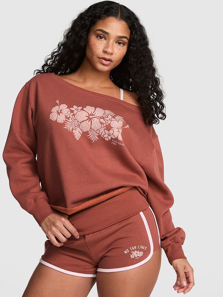 PINK Campus Fleece Rib spuštenih ramena majica