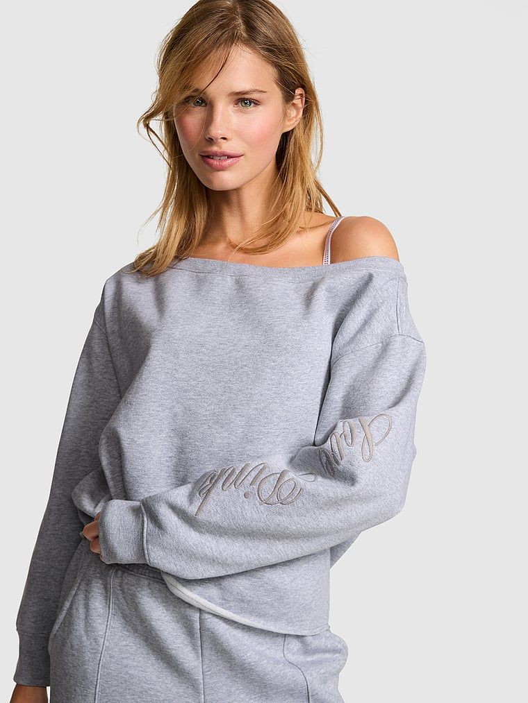 PINK Campus Fleece Rib spuštenih ramena majica