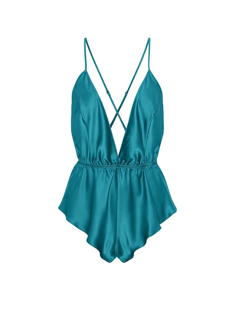 Flutter Romper satensko odijelo za spavanje. Proizvod je plave boje i dolazi iz Victoria's Secret kolekcije.