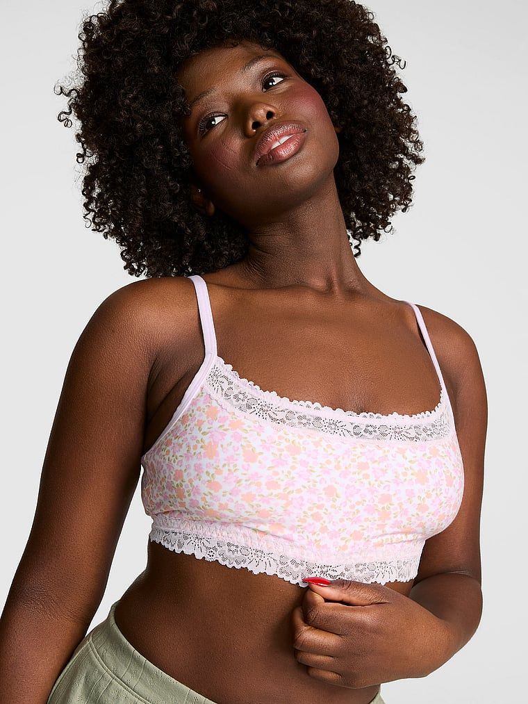PINK Pamučne s čipkastim obrubom s okruglim izrezom bralette