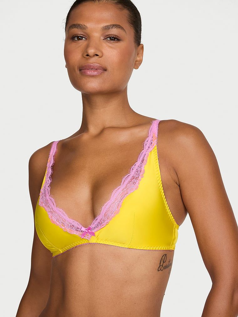 Victoria's Secret Satenski grudnjak Tease bez žice s dubokim dekolteom i čipkastim obrubom