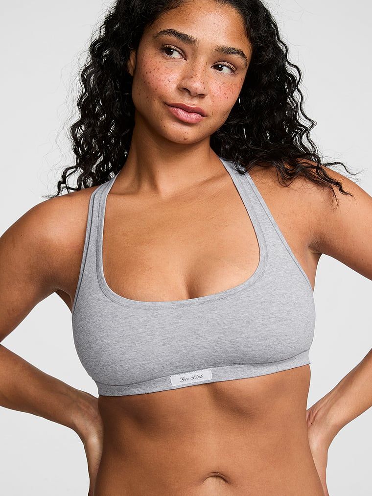 PINK Nepodstavljeni pamučni bralette racerback Cotton Dorm