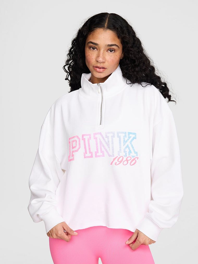PINK Campus Fleece Quarter-Zip Straight-Cut majica