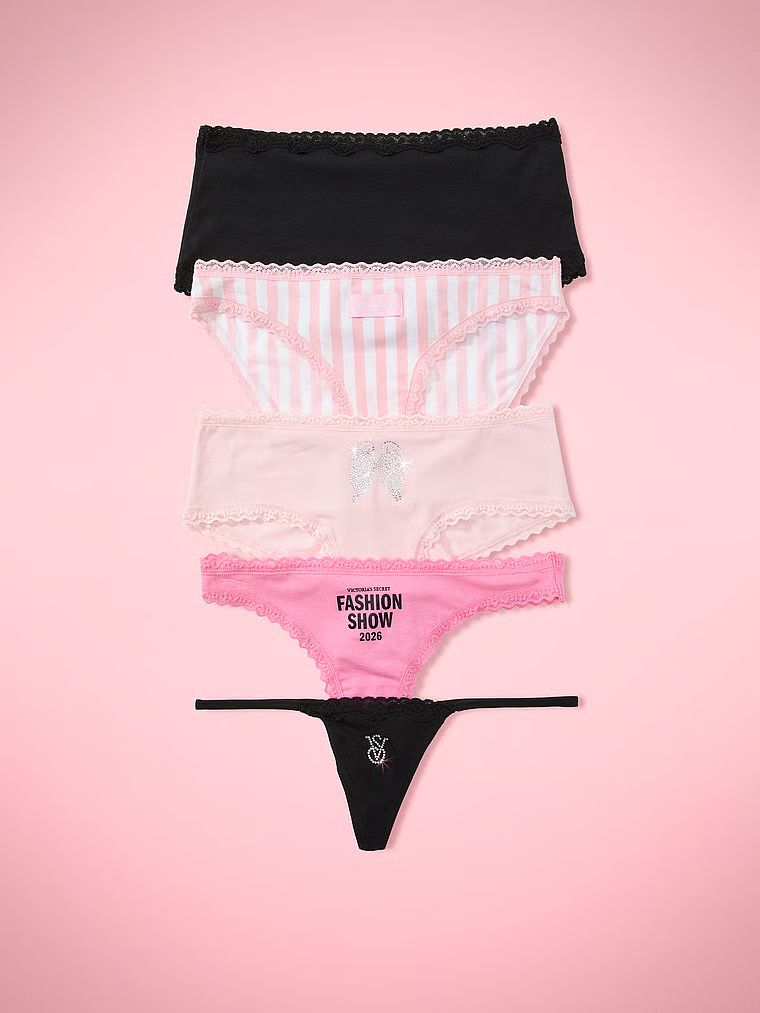 Victoria's Secret VSFS '26 paket od 5 pamučnih gaćica s čipkastim rubom u različitim krojevima