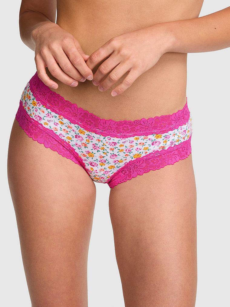 PINK Pamučne cheeky gaćice s čipkastim obrubom