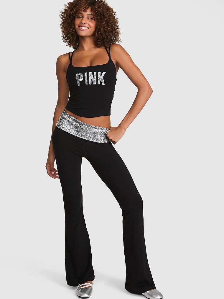 PINK Raširene tajice All-Day Cotton s preklopnim pojasom