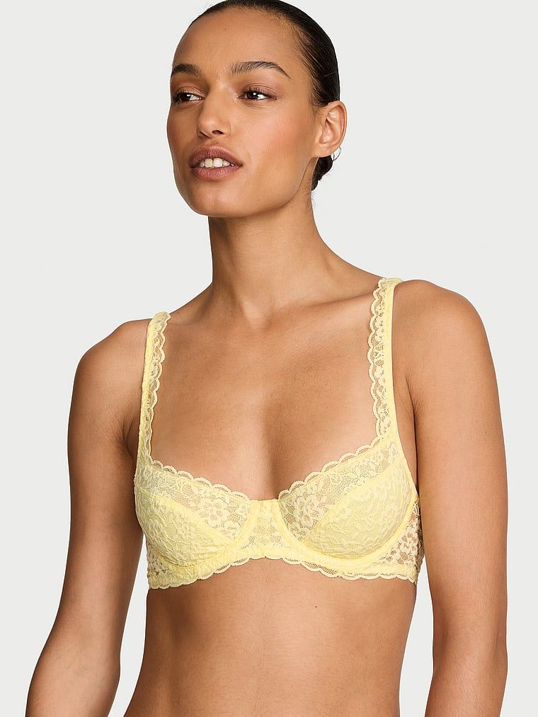 Čipkasti balconette grudnjak bez podstave. Proizvod je žute boje i dolazi iz Victoria's Secret kolekcije.