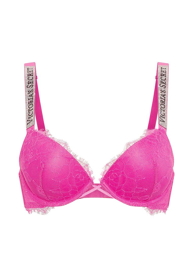 Čipkasti push-up grudnjak s Shine Strap sjajnim naramenicama. Proizvod je ružičaste boje i dolazi iz kolekcije Very Sexy.