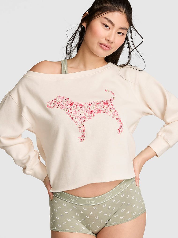 PINK Campus Fleece Rib spuštenih ramena majica