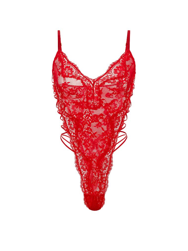 Čipkasti bodi s naramenicama Peekaboo. Proizvod je crvene boje i dolazi iz kolekcije Dream Angels.