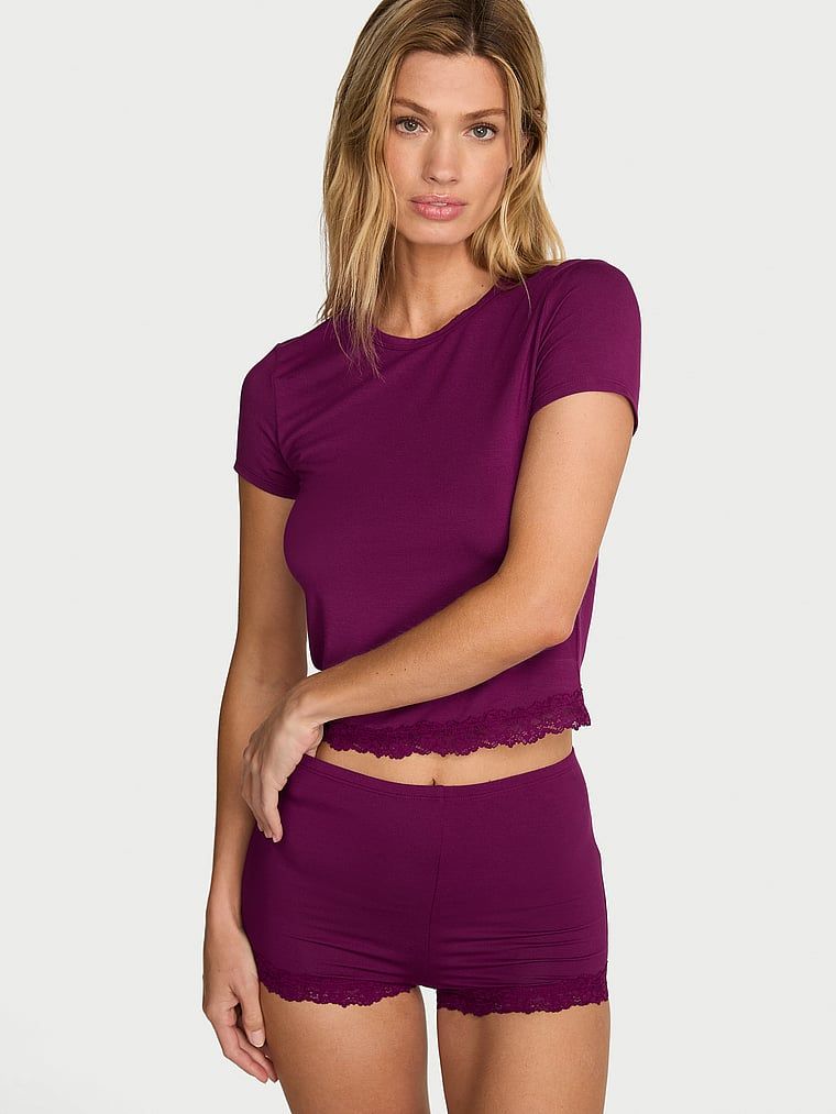 Victoria's Secret SoSoft Modalni komplet majice s čipkastim obrubom i kratkih hlačica