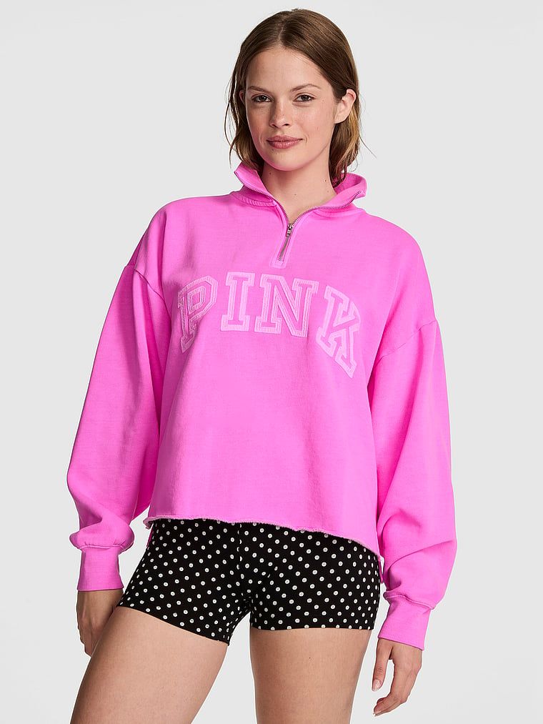 PINK Majica ravnog kroja s kratkim patentnim zatvaračem Campus Fleece