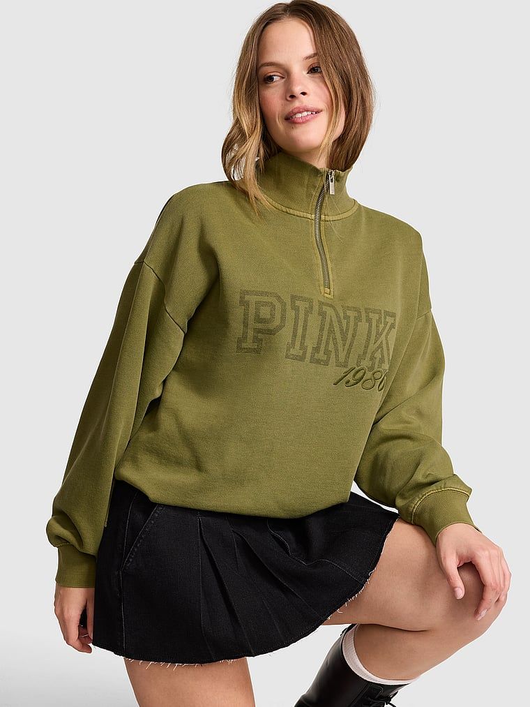 PINK Campus Fleece Quarter-Zip Straight-Cut majica