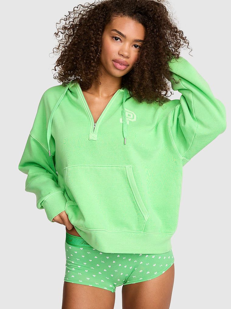 PINK Hoodie s kratkim patentnim zatvaračem Campus Fleece