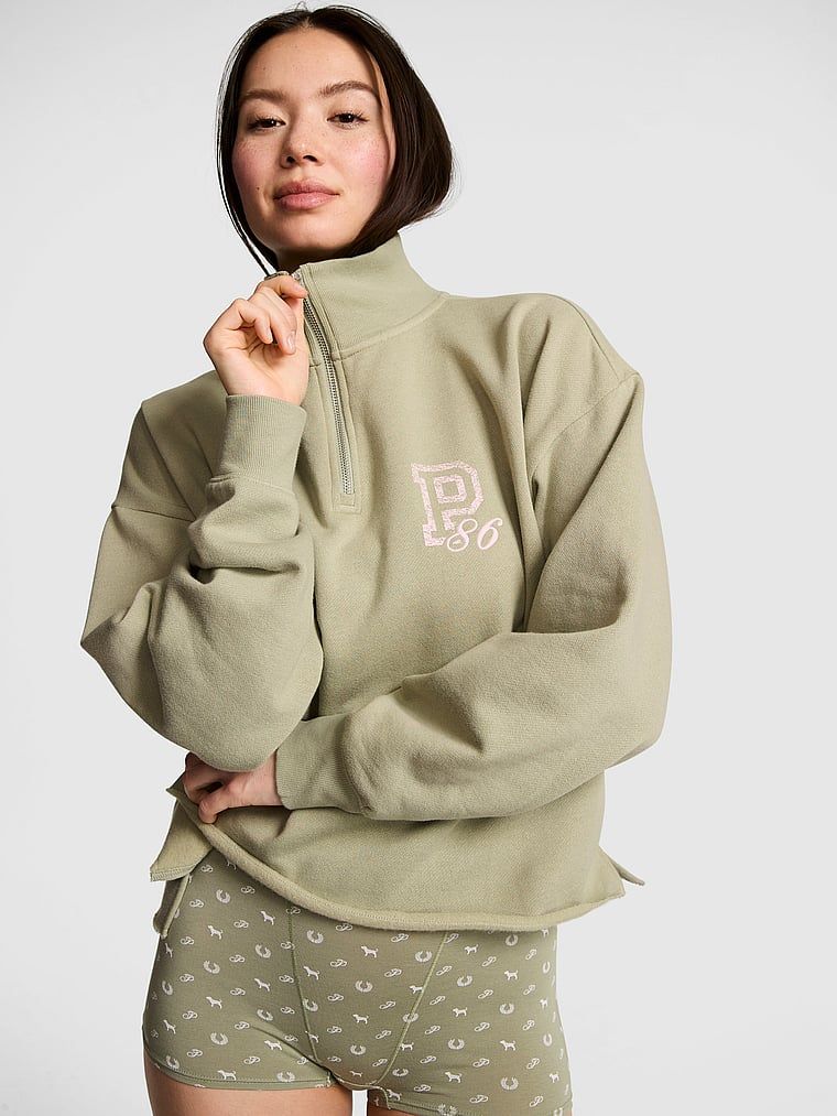 PINK Campus Fleece Quarter-Zip Straight-Cut majica