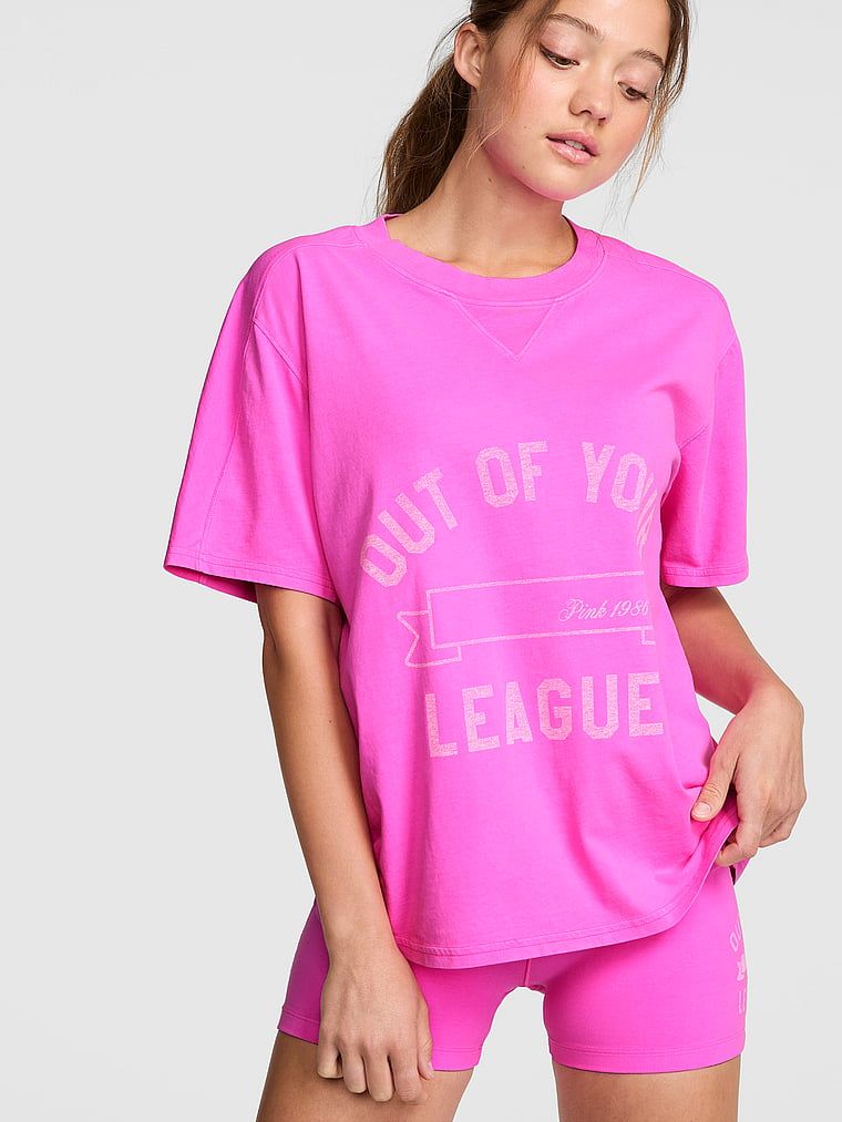 PINK Pamučna majica širokog kroja s okruglim izrezom i V-šavom Campus Cotton