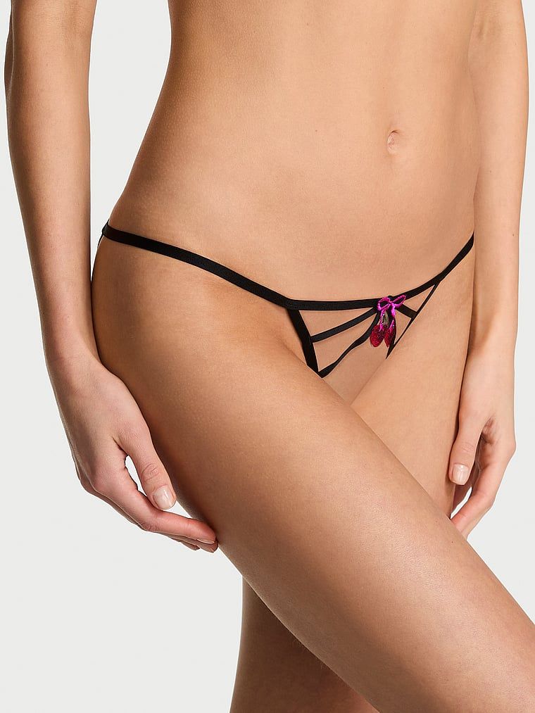 Very Sexy Otvorene bikini gaćice s trakicama i vezom Cherry Pop