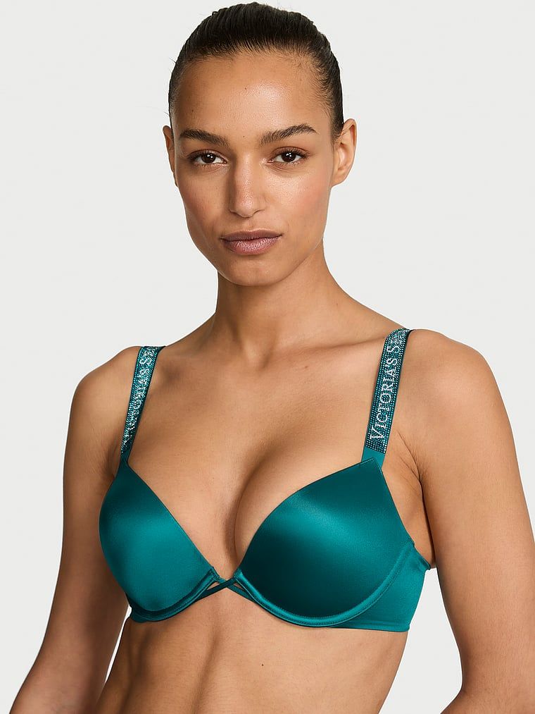 Very Sexy Push-up Bombshell grudnjak s logotipom i sjajnim naramenicama koji dodaje 2 veličine košarice