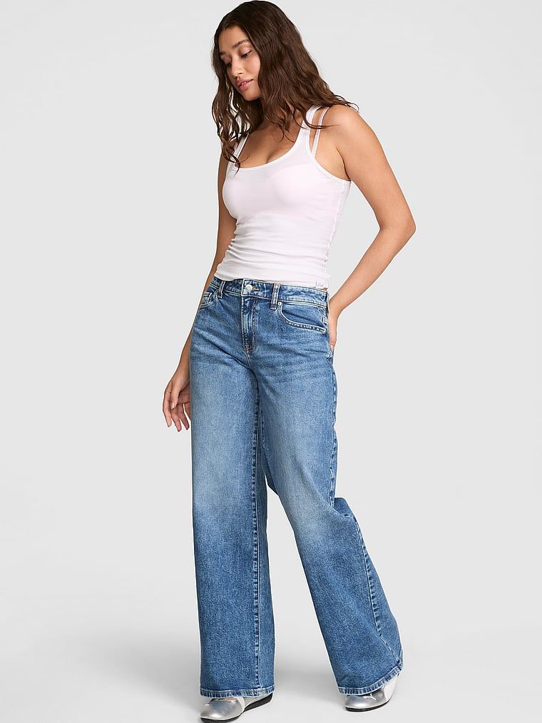 Baggy traperice širokih nogavica srednjeg struka Denim by PINK