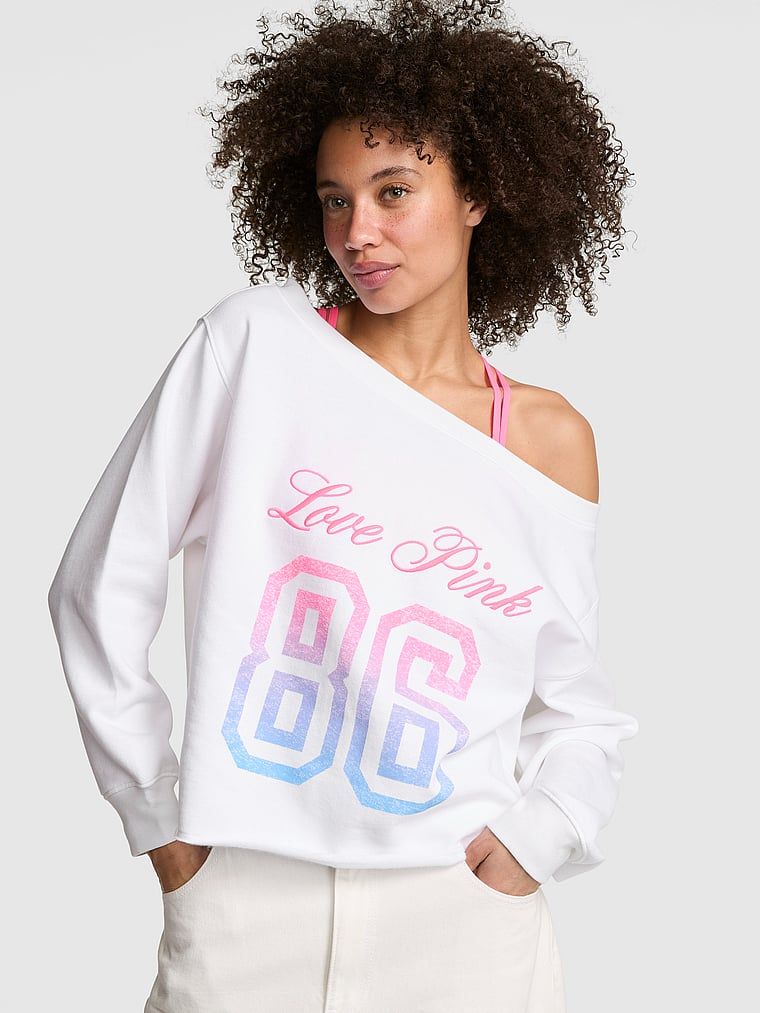 PINK Campus Fleece Rib spuštenih ramena majica