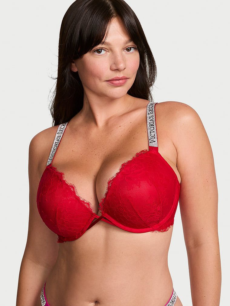 Very Sexy Sjajni push-up grudnjak s naramenicama i čipkom
