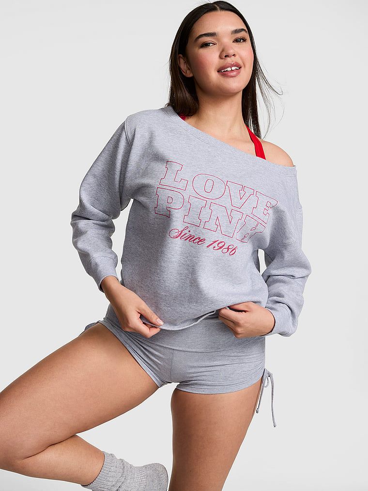 PINK Campus Fleece Rib spuštenih ramena majica